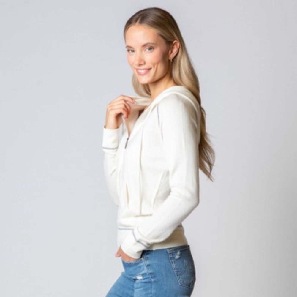Black Goat  Ivory Cashmere Women's Hoodie with Contrast Seams